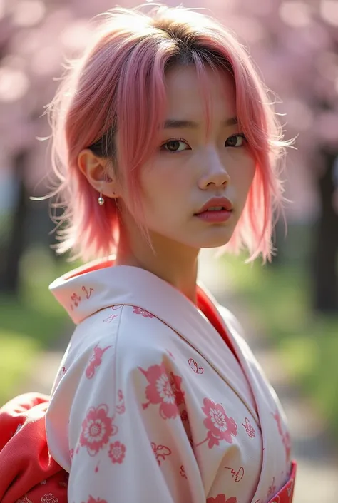  A full-length portrait of a 19-year-old East Asian woman. She exudes a captivating blend of beauty, cuteness, and coolness. Her agile, tomboyish character is evident in her posture and expression. She has an open forehead framed by pulled back layered pun...