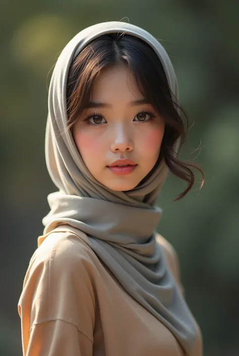 a beautiful asian girl teenager, hijab, 1girl, short brown hair, beautiful detailed eyes, beautiful detailed lips, extremely detailed face, longeyelashes, muslim, wearing short pants, standing up, full body, (best quality,4k,8k,highres,masterpiece:1.2),ult...