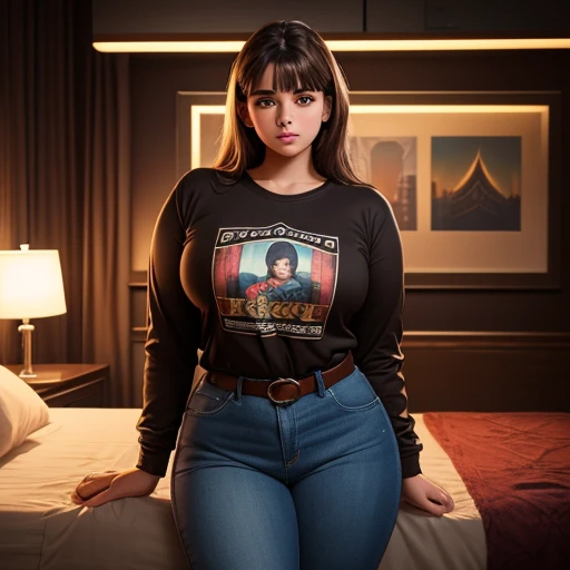 90s dark vintage film style, A petite cute slightly chubby macromastia size breasts Mexican nerdy emo teen, short volumetric brown hair, beautiful detailed brown eyes, cutely detailed lips, cute highly detailed eyes and face, round shape face, mega voluptu...