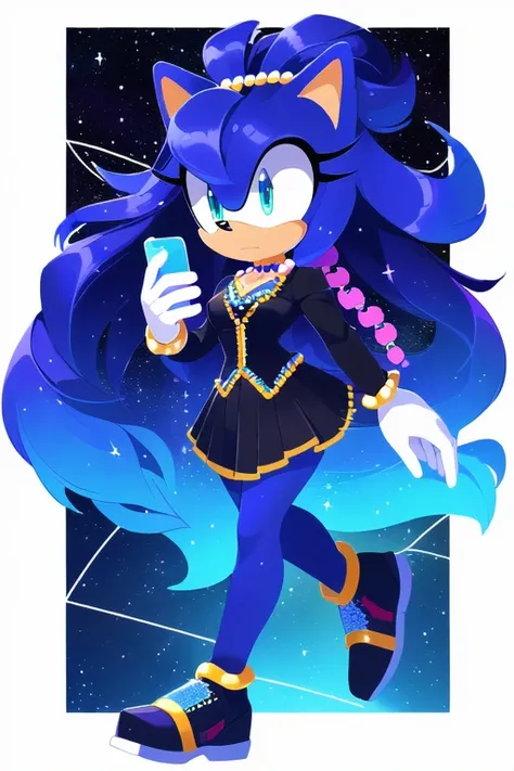 Sonic oc, Mobian, female, sonic the hedgehog but female, Cosmic hedgehog, A beautiful light blue hedgehog, purplish blue eyes, very long hair/quills, braided and beaded long hair bangs, long streaks of hair on each side of her face, (star constellation on ...