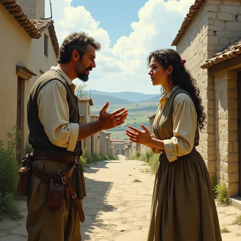  a peasant man and a peasant woman argue outside the city about what they saw, according to their perspectives 