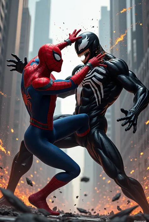 Spider-Man fighting capoeira against Venom
