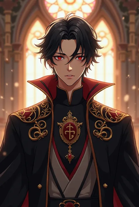  Middle-Aged Lord, church clergyman , with black hair, attractive and in a semi-anime style
