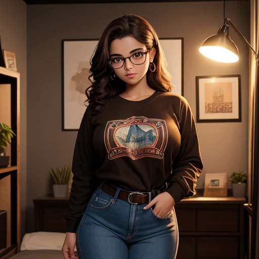 90s dark vintage film style, A petite cute shy innocent slightly chubby macromastia size breasts Mexican nerdy emo teen, short volumetric brown hair, beautiful detailed brown eyes, cutely detailed lips, cute highly detailed eyes and face, round shape face,...