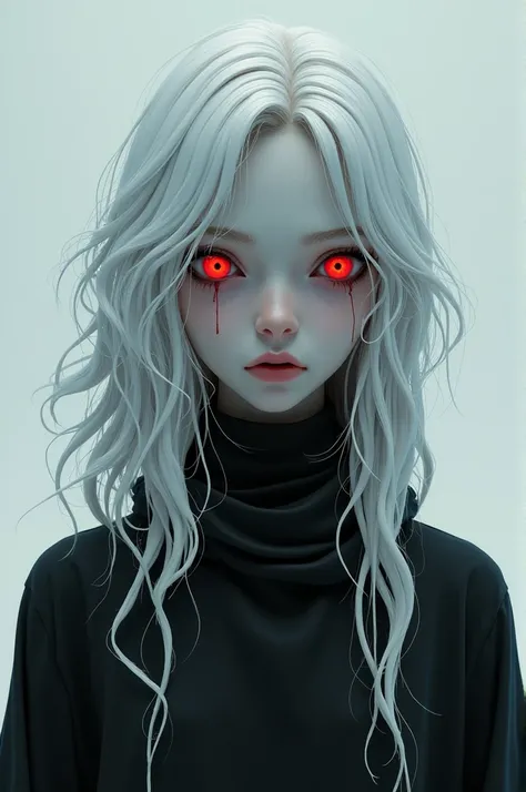 A 17-year-old with gray skin and snow-white hair and scarlet red eyes 