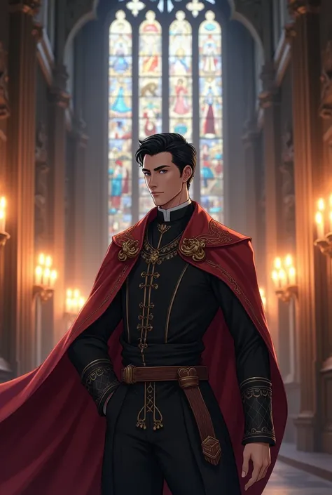  Middle-Aged Lord, church clergyman , With short black hair, attractive and semi-anime style WITHOUT BEARD 
