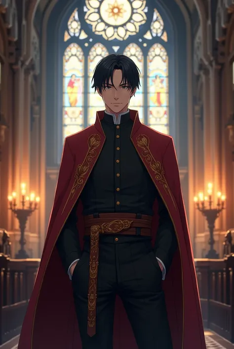  Middle-Aged Lord, church clergyman , With short black hair, attractive and semi-anime style WITHOUT BEARD 
