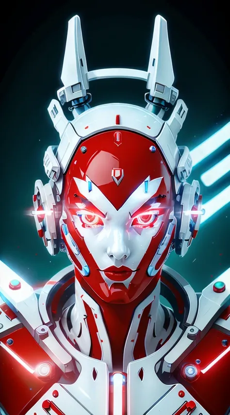 Araffed Cyborg with super detailed pieces of white plastic in very high resolution with red lipstick and light blue eyes