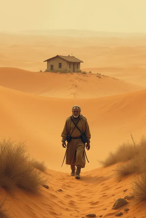 A man walking through the desert, he saw a small house 