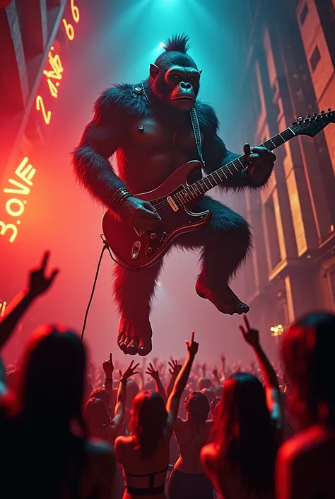  Creates a vertical poster of a rock and roll event called  " The Rockers " ,  scheduled for December 28, 2024  .  The event will be held at a nightclub called  "Kong" ,  located on the top floor of an old 6-story building in the capital of Lima ,  specifi...