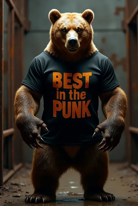 Brown bear with the Cm punk t-shirt in black