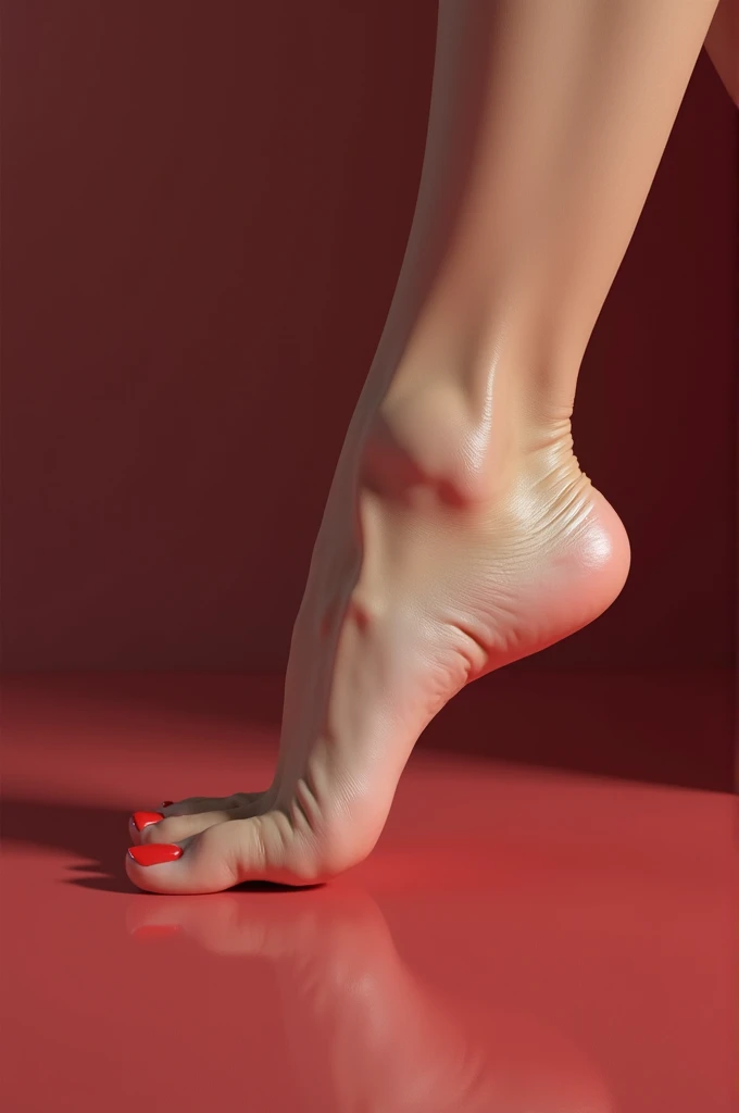  generate an image of a very sexy girls foot,  with her nails painted red and well maintained , Sensualizing and sexy , realistic image 4k