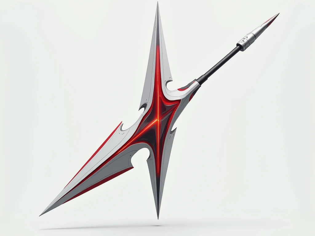  creates an abstract technological spear with a white and red theme, Only the spear 