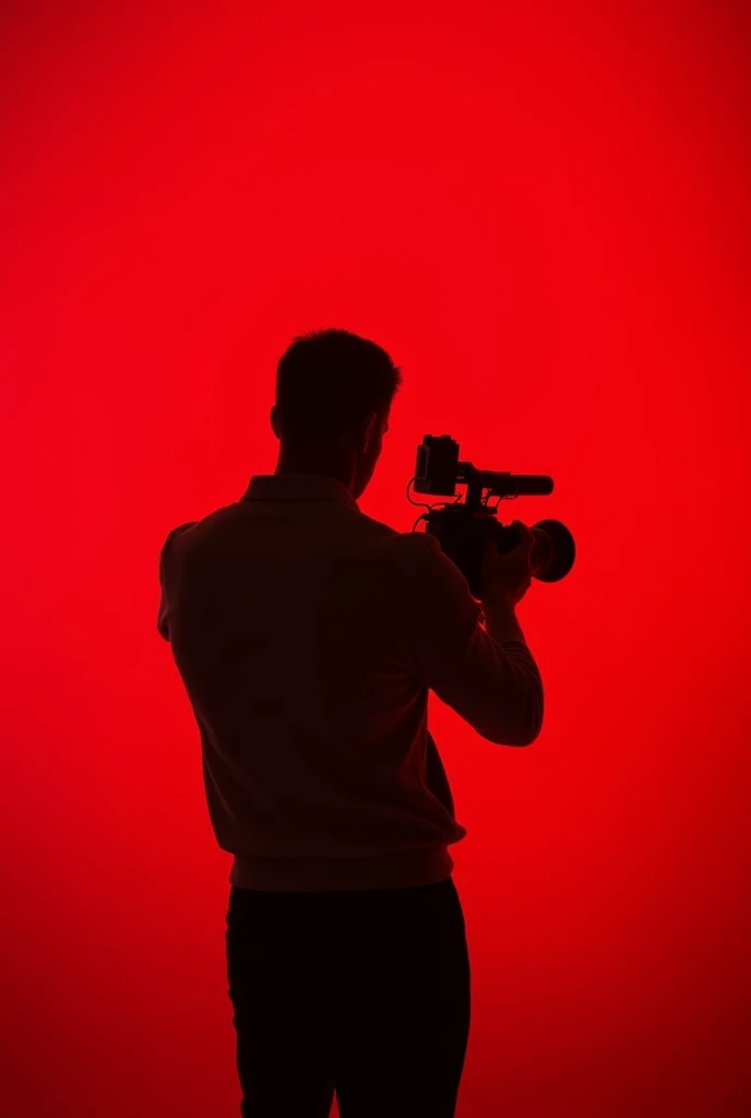 Silhouette uomo con sfondo rosso mentre sta facendo riprese con telecamera 