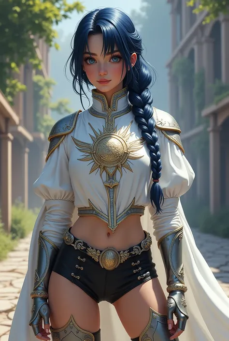 aurora,  the champion of Torm .  She wears a white tunic with intricate silver embroidery,  representing the wings of Torm , the God of Duty .  The tunic is adorned with the symbol of the monarchy , A golden sun,  embroidered on the chest ,  indicating her...