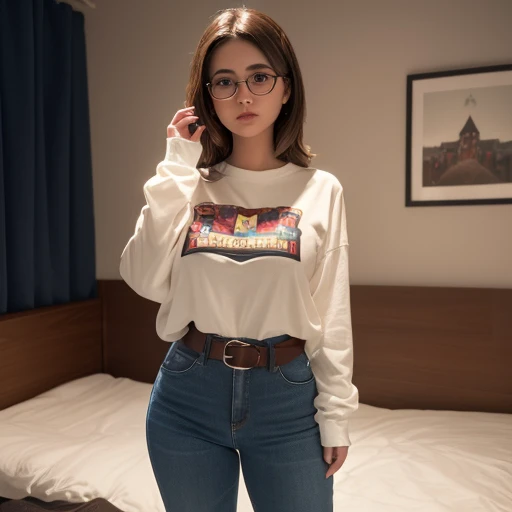 90s dark vintage film style, A petite shy innocent slightly chubby upper body macromastia size breasts Mexican nerdy emo teen, short volumetric brown hair, beautiful detailed brown eyes, cutely detailed lips, super cute highly detailed eyes and face, round...