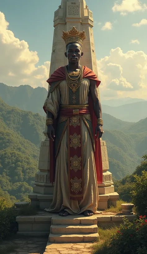 Le roi africain est couronné au sommet d’un temple, les tambours résonnent.