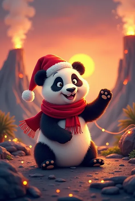 Christmas volcanic panda cartoon