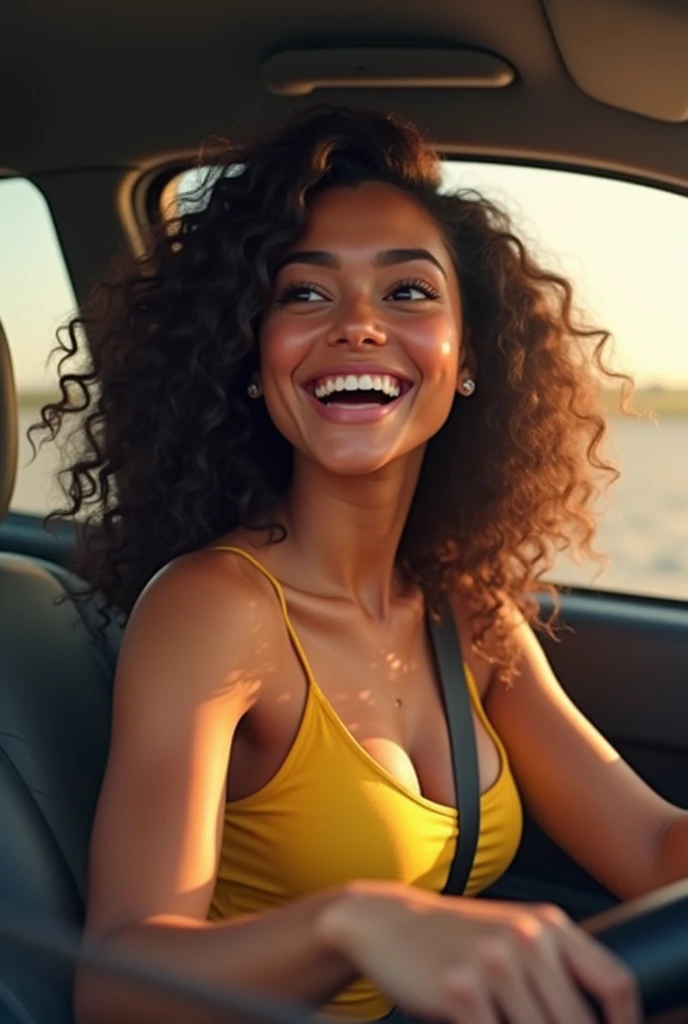 Brazilian girl in the car busty believer laughing 19 years old