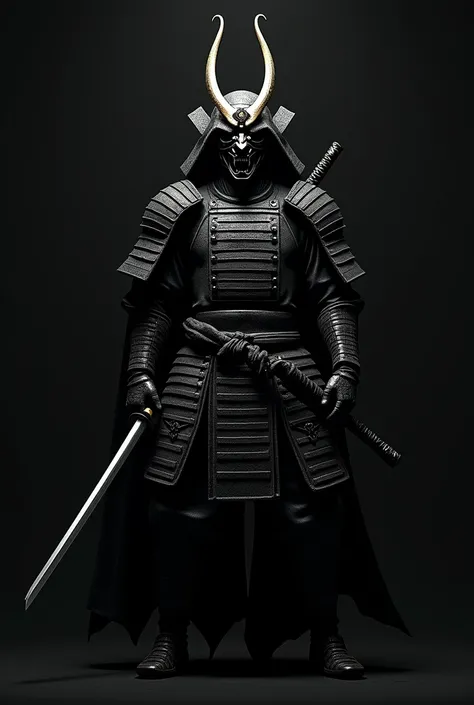 Black samurai with oni fluoride mask on a black background