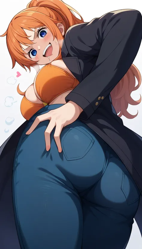   score_4_On top of that, interruption source _  anime, We, Orange Hair,    long hair,    wave hair  ,  blue eyes, Big Breastsギャル   ,   Big Breasts  ,     Orange Bra ,    wet body  ,  steam breath, , Obscene,  sexy、valley、 legs together、blush、sweat、v-shape...