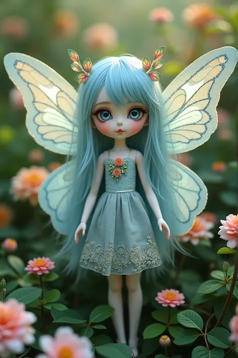 Butterfly doll in blue colors, pink and yellow