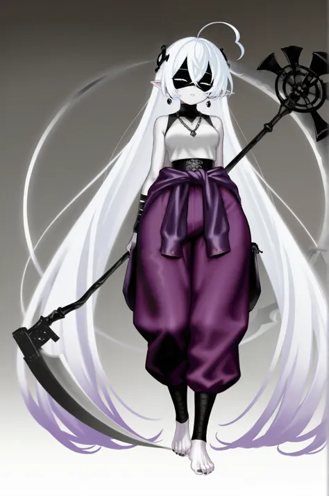 High Resolution, Anatomically Correct, High Details, High Quality, All Body, Very young.
Textured Skin, Pale Skin.
Absurdly long white Hair, Circle Ahoge, extremely long, loose and messy white hair, Hair Accessories.
Medium Breasts, Wide Hips, Thin Waist.
...