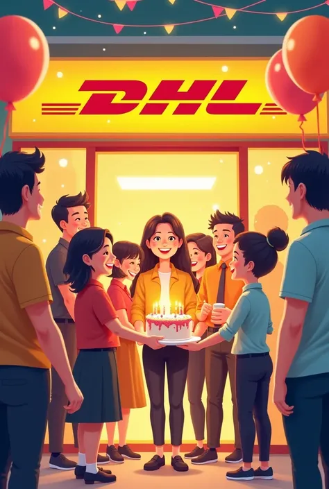 DHL office birthday holding cake lively front smile Hong Kong cartoon