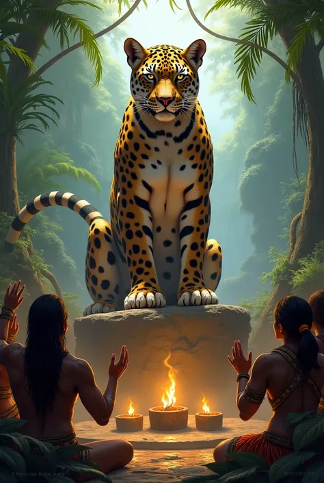 Jaguar being worshiped as a god in indigenous peoples