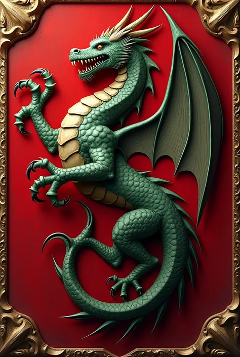 A coat of arms with a dragon arm and red 