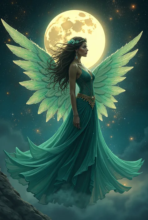 The Moon Goddess: Selene portrayed in the Celestial Guardian Chronicles embodies a protector of the stars with ethereal wings and cosmic energy. She uses swirling galaxies and astral motifs with brilliant crimson and emerald hues to highlight her otherworl...