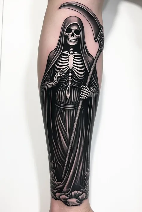 Do a tatto de San la Muerte for the colorless forearm that covers everything 