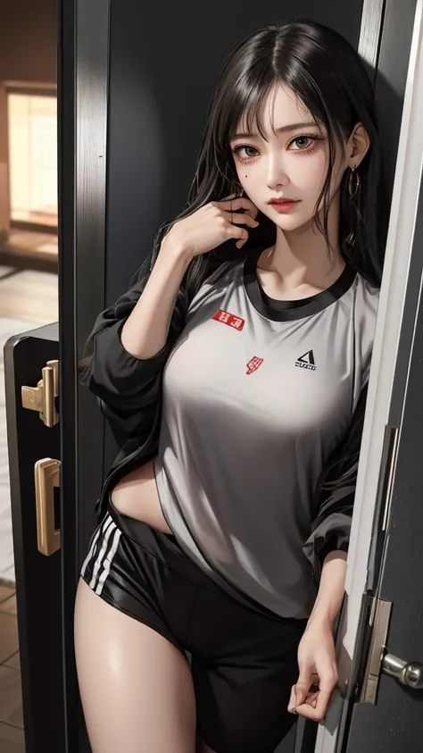  the mixed atmosphere of sunrise and dawn, In front of the apartment building entrance、In front of the door、The horny older sister who visited 

,skinny track suit,(Thin type:1.5),(large breasts),(random hairstyle),(Highest image quality,(8k), ultra-realis...