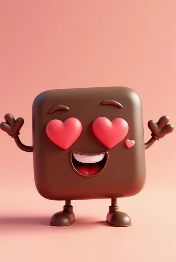 A Chocolate cube .cartoon character is cute .for logo.2 Love hearts are eyes. 3D animation.HD quality.he smiling.


