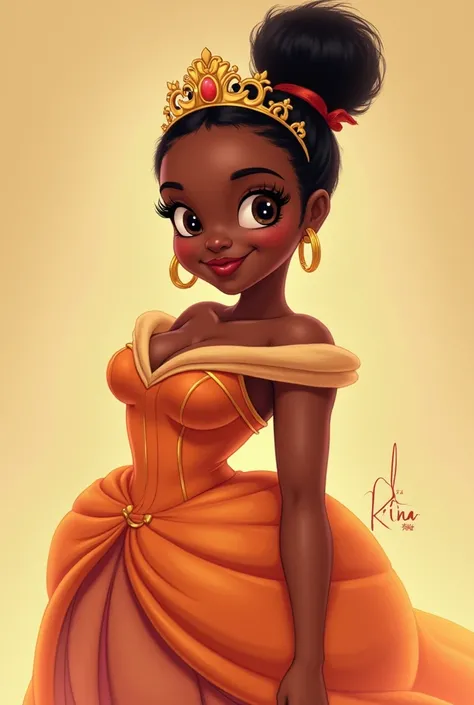 Princess Tiana Disney who is a  , That has big eyes ,  who looks full bodied and who looks cute