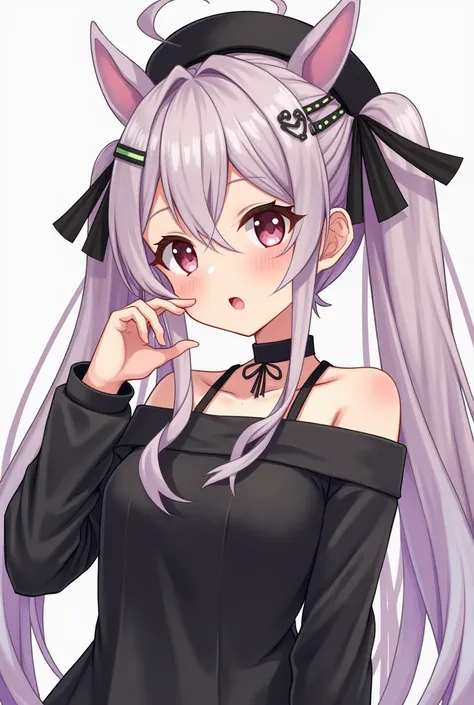 top-quality, 8k,  ultra-detailed , masutepiece, Best Quality, 超A high resolution, top-quality, aasena, twintails, multicolored hair, hair ornament, head wings, beret, black headwear, black choker, black dress, clothing cutout, long sleeves