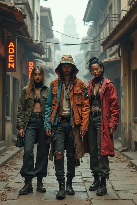 Disfringed futurist rebels in an old town