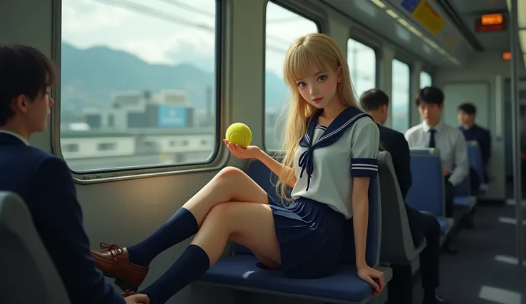  one girl ，(Very pretty high school girl:1.3)，masterpiece， top quality， high definition ，((( they love each other )))， RAW photos ， Ray Tracing ， physically-based rendering， pretty girl，(Age 15:1.4)， pretty girl，(detailed pupils:1.2)，( sit on a train seat ...