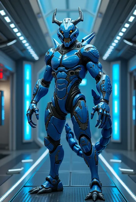 Create human Mita and Mita scorpion but with blue technological suit