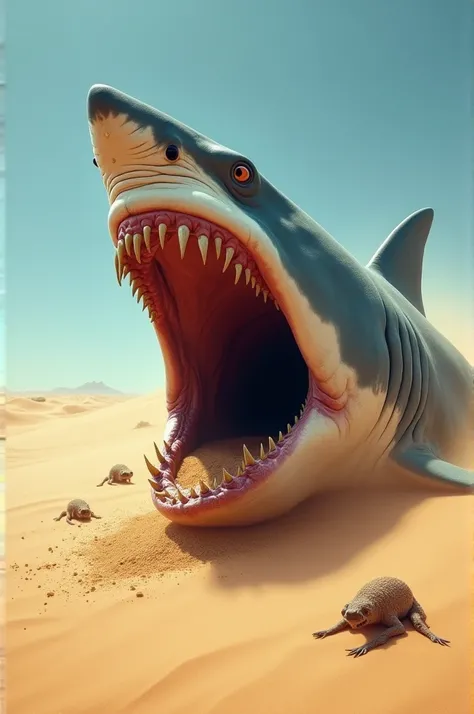 a shark jaws in the sand desert