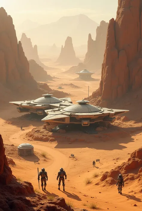 Futuristic military base in a desert 