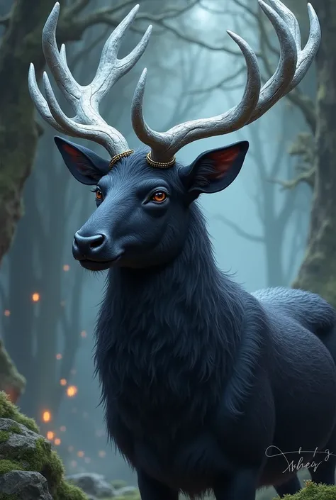 Design a black-haired reindeer with silver horns + For a book 