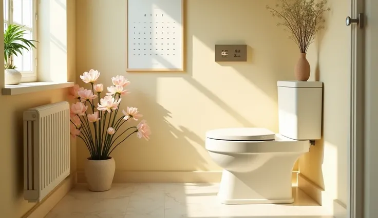 Theme: A luxurious and harmonious bathroom that symbolizes wealth and prosperity.
Setting: A bright, clean, and organized toilet space with natural light streaming in.
Elements:
A beautiful arrangement of fresh flowers, preferably in pastel colors.
A well-...