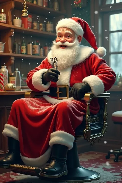 Santa Claus as a barber