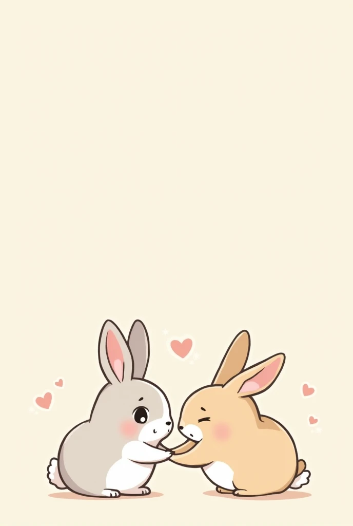  rabbit but with a partner , That is, a male rabbit , And that they are holding on to the paws and the rabbit looking happy and the rabbit looking worried ,  Anime style drawing 