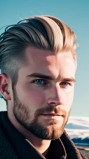 An Icelandic man with stylish hair focusing on his face