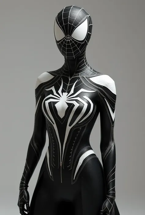 Create a custom Spider-Woman costume ,  your costume must have characteristics of South Korean culture,  that is black and white, elegant and intimidating 