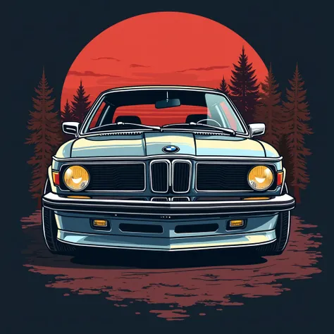 2d vector illustration, tshirt design for mechanic, sport retro BMW car,  (best quality, masterpiece: 1.3), 