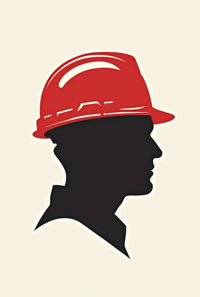 A logo to be used in an electoral campaign in brutalist style based on the idea of an engineers helmet seen in profile using only white and red colors