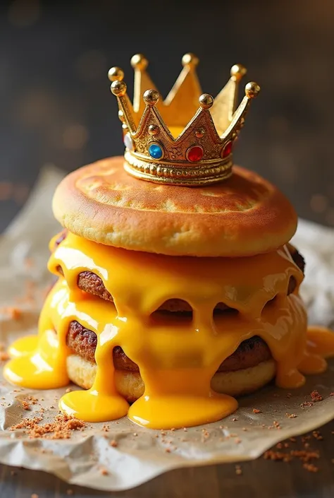 Corn arepa with cheese overflowing with a crown on top